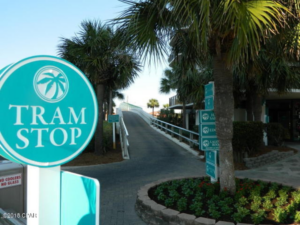 Sign showing tram stop and part of the resort route.